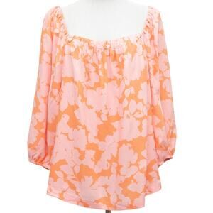 Sanctuary Pink Orange Floral Square Neck Peasant Top size 2X